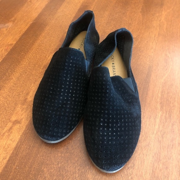 LUCKY BRAND | Perforated Black Suede Loafer Flat Slip On | Size 7 - 7.5 - Picture 3 of 14